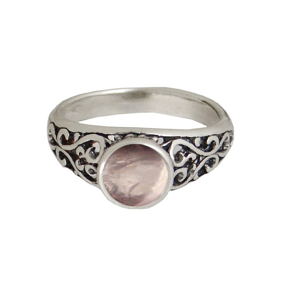 Sterling Silver Filigree Hearts Ring With Rose Quartz Size 9